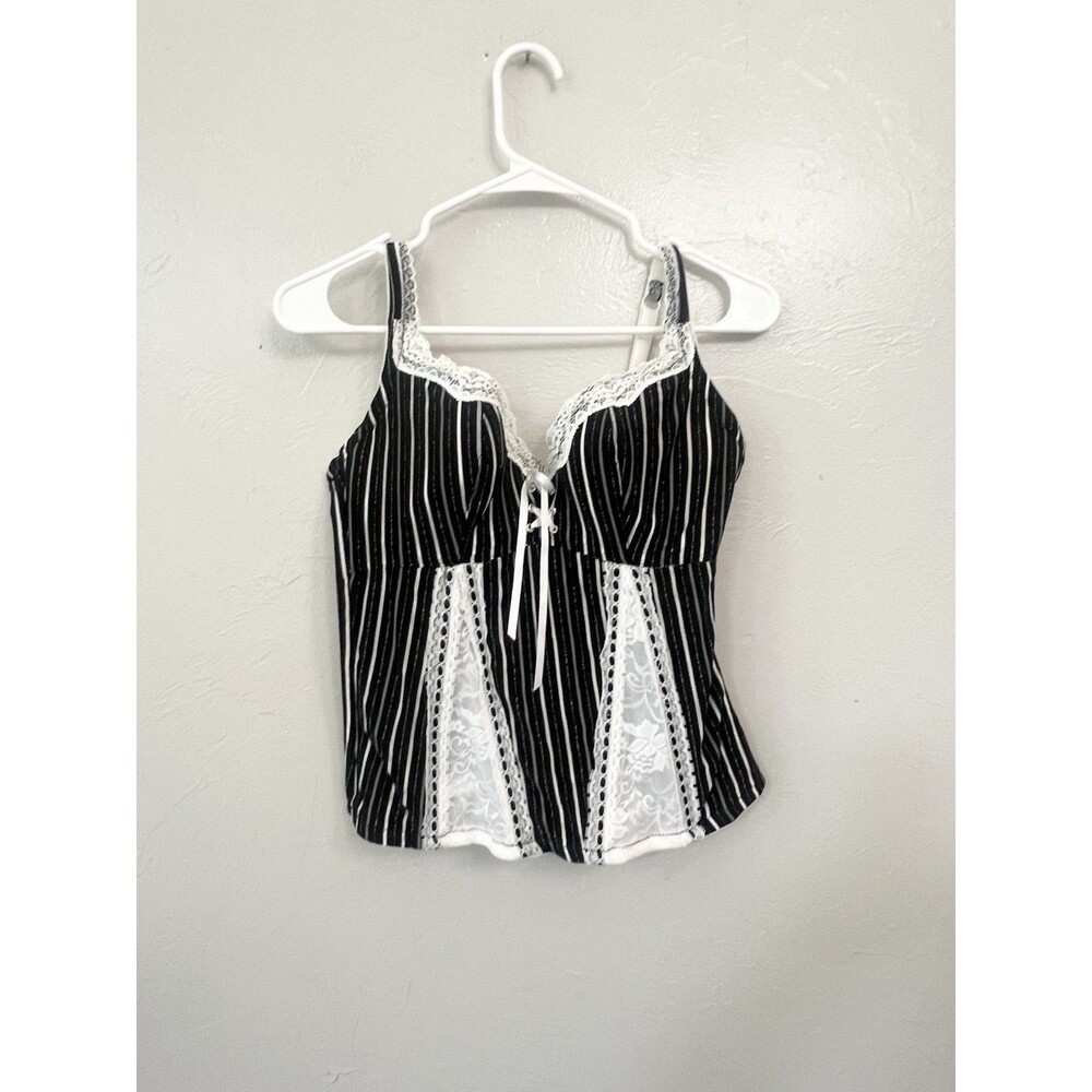 Frederick’s of Hollywood Corset Bustier Small Y2K Pinstripe Lace Boned Goth